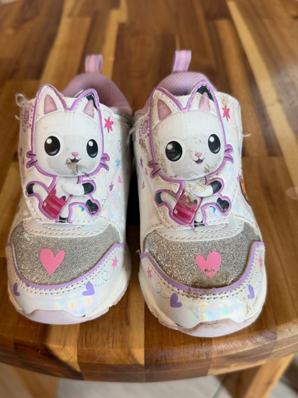 Kids White and Pink Cat Light-Up Sneakers